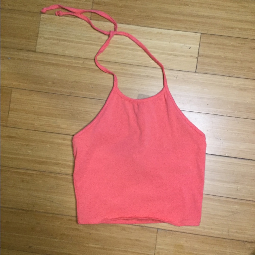 Full Tilt Coral Crop Halter Top